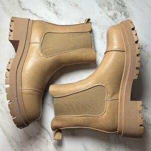 Bacia Tan Chunky Lug Sole Chelsea Boots Women Size 9 Cap Toe Ankle Boot New